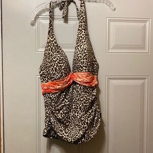 Lablanca Leopard Print Halter Swim Top with Orange Accent 12